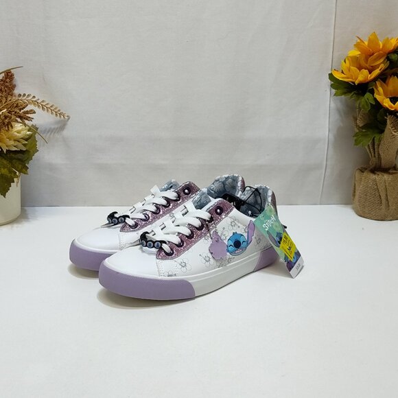 Disney Stitch Low Top Sneaker Womens Size 7 Lace Up Glitter Details By Ground Up - Picture 3 of 9
